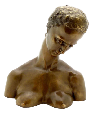20th Century Bronze Inclined Head of a Woman Bust