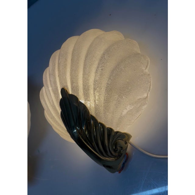 Cream Italian Murano Frosted Glass Shell Sconces, 1960s, Set of 2 For Sale - Image 8 of 10