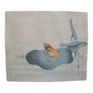 Ohara Koson Hand Colored Japanese Woodblock Print Frog on Lotus Leaf For Sale