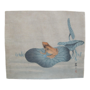 Ohara Koson Hand Colored Japanese Woodblock Print Frog on Lotus Leaf