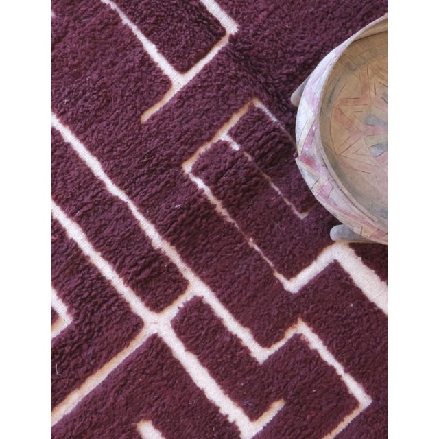 Burgundy Textured Moroccan Wool Rug - 9.3 X 6.8 Ft For Sale In Cleveland - Image 6 of 8