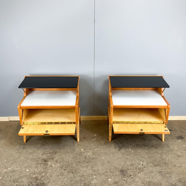 Pearwood Bedside Tables with Black and White Glass Tops from WK Möbel, 1950s, Set of 2 For Sale - Image 10 of 15