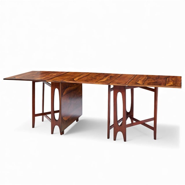 Brown Bendt Winge Mid Century Norwegian Rosewood Drop-Leaf Rosewood Dining Table - Pair For Sale - Image 8 of 17