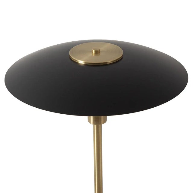 Rancho Mirage Floor Lamp - Matte Black & Gold-Leaf Shade, Weathered Brass, Black Marble Base, Dimmer For Sale - Image 6 of 12