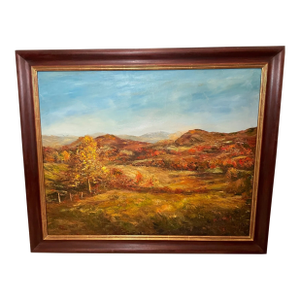 1980s Large m.h. Wilk, Autumnal Farm Landscape Expressionism Oil Painting on Canvas