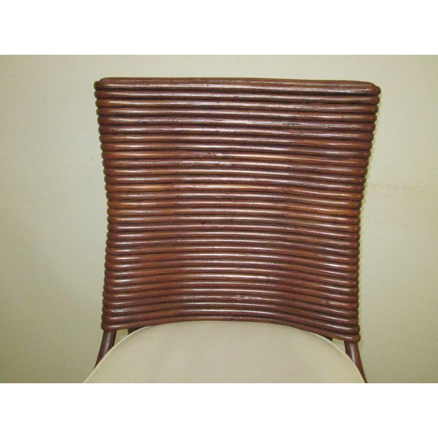 1990s Rattan Bamboo Tommy Bahama Style Upholstered Beige Barstools- Set of 2 For Sale In Naples, FL - Image 6 of 12