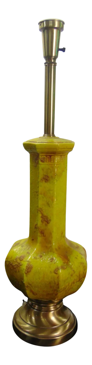 Mid Century Modern Yellow Lava Glazed Pottery Lamp