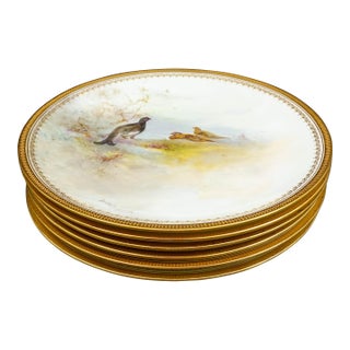 Mid 20th Century Royal Doulton England Joseph Hancock Hand Painted Bird Cabinet Plates - Set of 6 For Sale