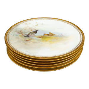 Mid 20th Century Royal Doulton England Joseph Hancock Hand Painted Bird Cabinet Plates - Set of 6