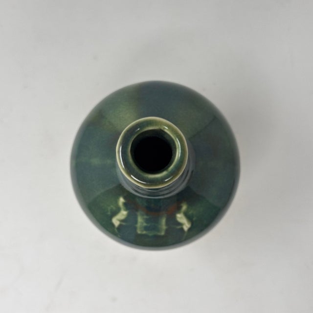 Bottle Green Vintage French Gaston De Lagrange Cognac Ceramic Bottle Green Glaze For Sale - Image 8 of 10