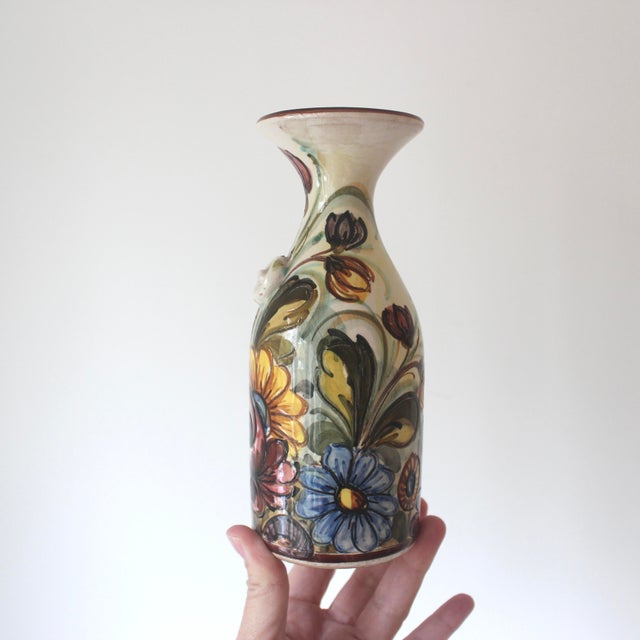 Vintage Hand Painted Floral Italian Ceramic Vase or Carafe Signed s.c. Castelli For Sale - Image 11 of 11