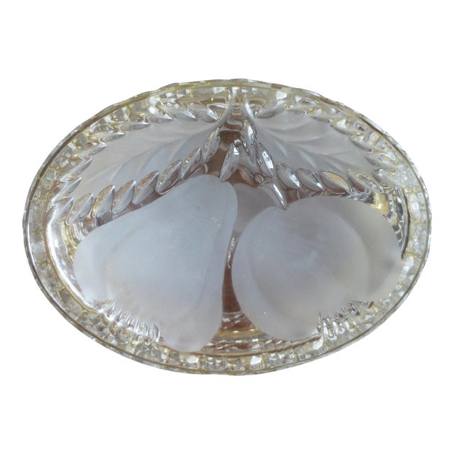 Late 20th Century Vintage Frosted Glass Hinged Jewelry Box With Gold Colored Trim For Sale