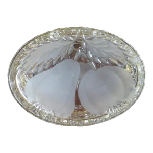 Late 20th Century Vintage Frosted Glass Hinged Jewelry Box With Gold Colored Trim