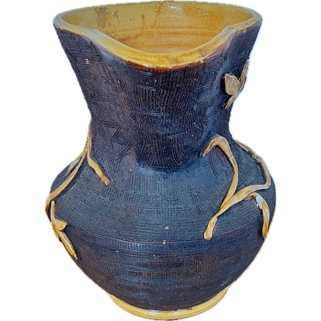 Brown Oversized Italian Ceramic Pitcher With Applied Leaves For Sale - Image 8 of 12