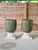 Large Green Drip Glaze Ceramic Planters on Cast Stone Pedestals-Pair For Sale - Image 11 of 12
