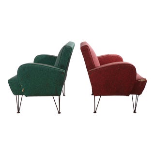Pr. Mid Century Club Chairs on Hairpin Legs - Need Reupholstery For Sale
