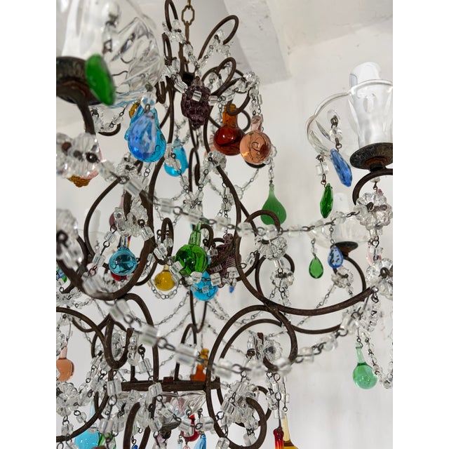 Murano Fruit Multi Color Drops Macaroni Swags Crystal Prisms Chandelier Italian For Sale - Image 4 of 8