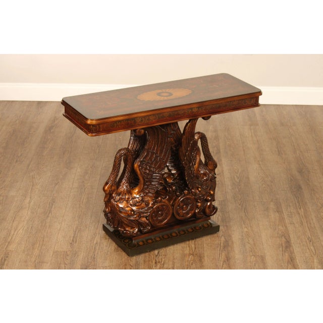 High Quality Neoclassical Partial Gilt Finished Grain Painted Console Table, Having Marquetry Style Decorated, Raised on...