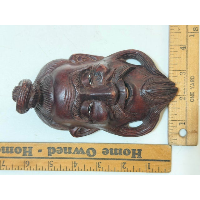 Vintage Chinese Hand-Carved Hardwood Smiling Sage Elder Wall Mask For Sale - Image 4 of 9