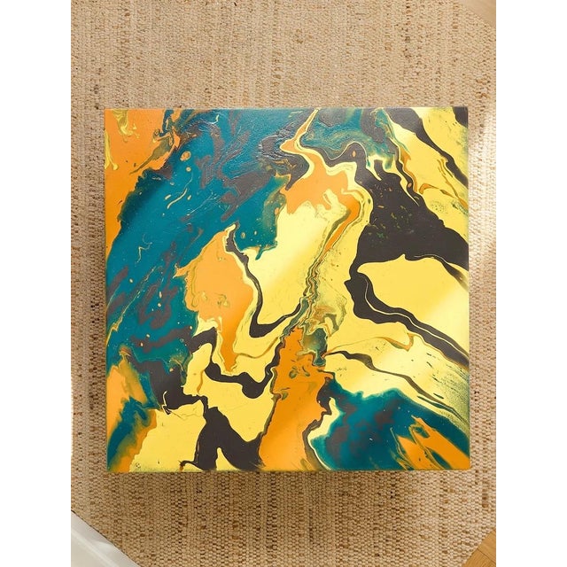 Orange Vintage Marbled Abstract Square Side Table For Sale - Image 8 of 9