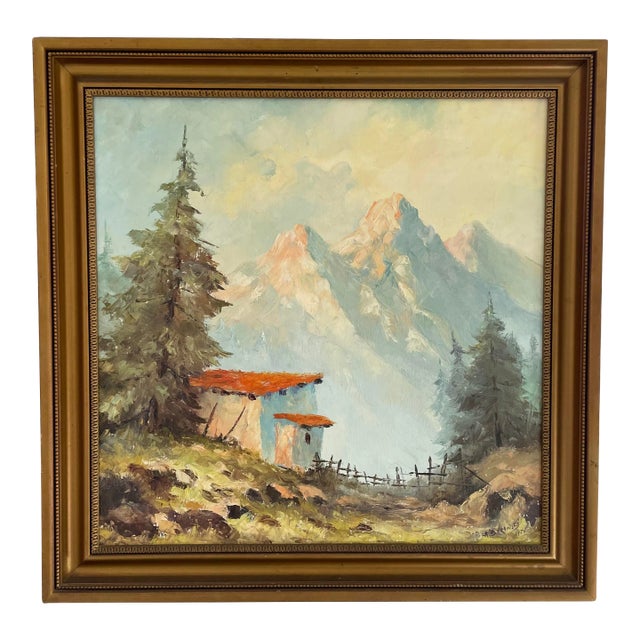 1970s Impressionist Mountain Landscape Oil Painting, Framed For Sale