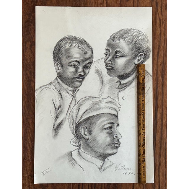 Black Mid 20th Century Old Master Artwork Drawings: Leonardo, Bruegel, Van Eyck, Clouet, Watteau (Set of 5) - Unknown Artist For Sale - Image 8 of 9