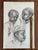 Black Mid 20th Century Old Master Artwork Drawings: Leonardo, Bruegel, Van Eyck, Clouet, Watteau (Set of 5) - Unknown Artist For Sale - Image 8 of 9