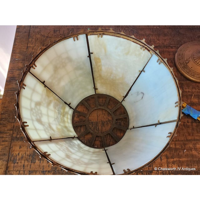 Signed Edward Miller Art Nouveau Style Slag Glass 6 Panel Table Lamp, C1920s For Sale - Image 13 of 14