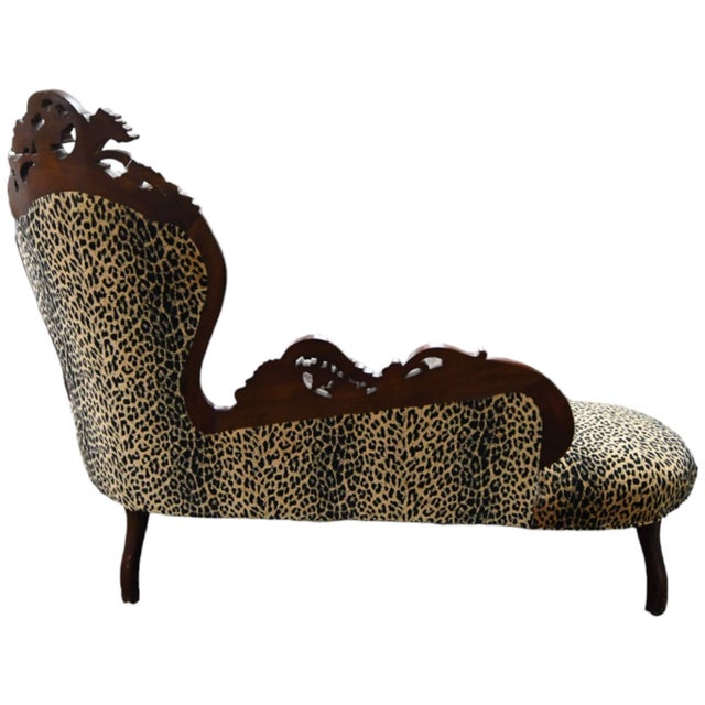 Antique Victorian Refurnished Leopard Print Chaise Lounge For Sale In Greensboro - Image 6 of 11