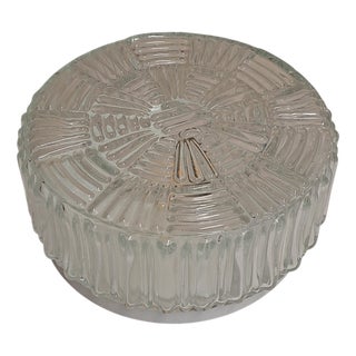 Vintage White Metal Ceiling Lamp with Clear Relief Glass Shade, 1970s For Sale