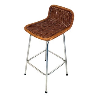 Bar Stool with Wicker Seat by Dirk van Sliedrecht for Rohe Noordwolde For Sale