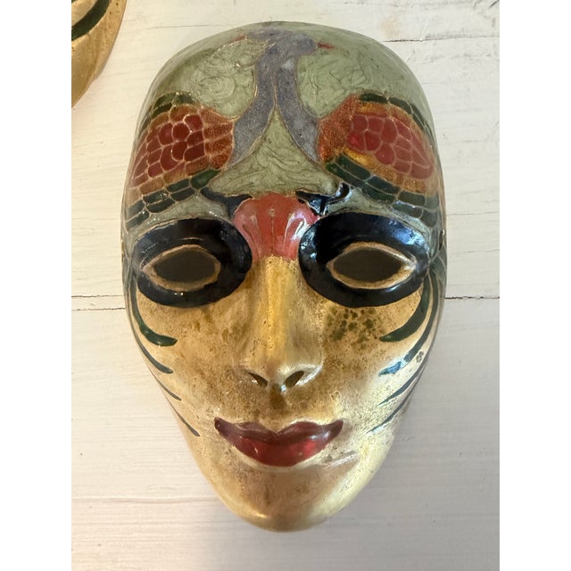 Metal Vintage Brass Venetian-Style/Mardi Gras Theatrical Mask For Sale - Image 7 of 8