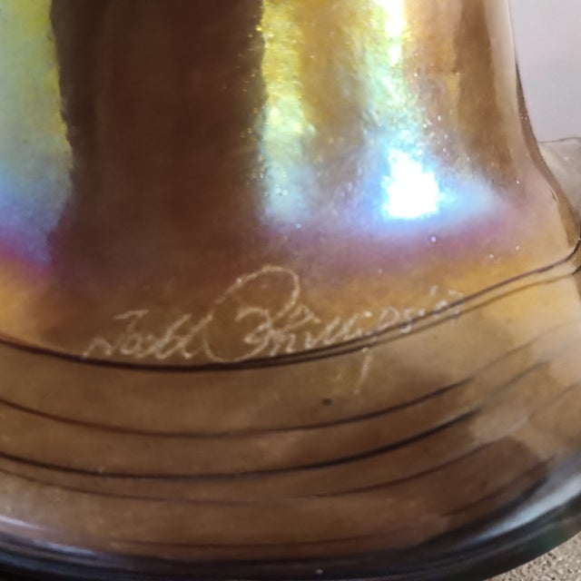 Art Nouveau Iridescent Glass Chandelier With Three Matching Sconces by Quoizel (Signed) For Sale - Image 12 of 14