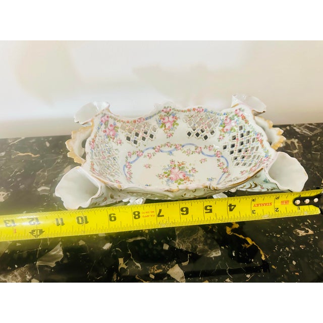 Ceramic Antique German Dresden Reticulated Porcelain Floral Centerpiece Bowl For Sale - Image 7 of 9