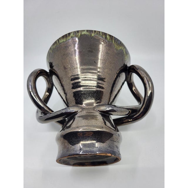 1950s Vintage Vase with Handles in Metallic Black Ceramic from Jean Austruy, France, 1950s For Sale - Image 5 of 12
