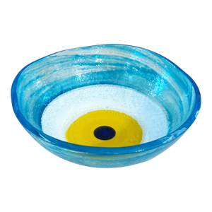 Middle Eastern Turquoise Glass Bowl With Eye 4.75" D