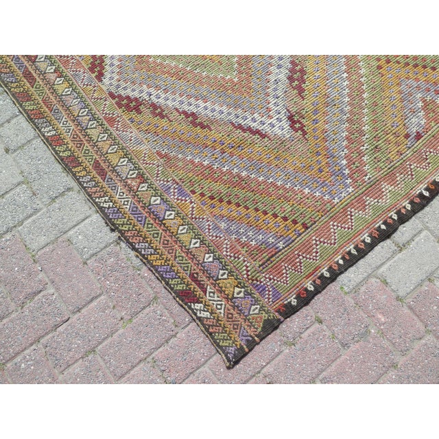 1960s Turkish Kilim Embroidery Rug For Sale - Image 6 of 11