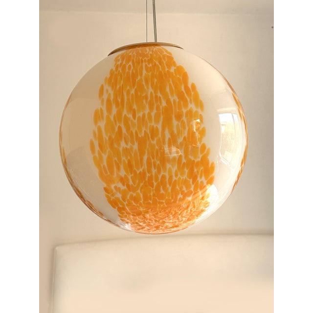 2020s Contemporary White and Amber Spots Sphere Pendant Light in Murano Glass For Sale - Image 5 of 10