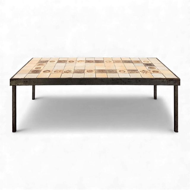 Beige Coffee Table with Ceramic Tiles by Roger Capron For Sale - Image 8 of 8