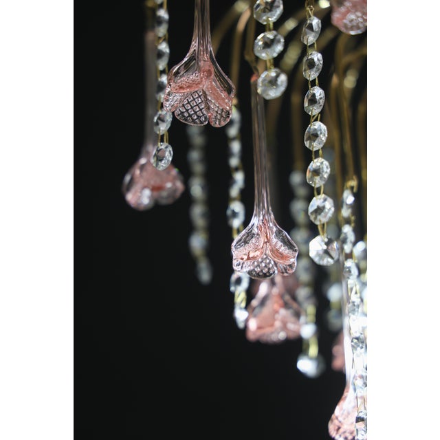1980s Meryl Streep, Pink Murano Flowers and Crystal Drops Chandelier - Set of 2 For Sale - Image 11 of 16