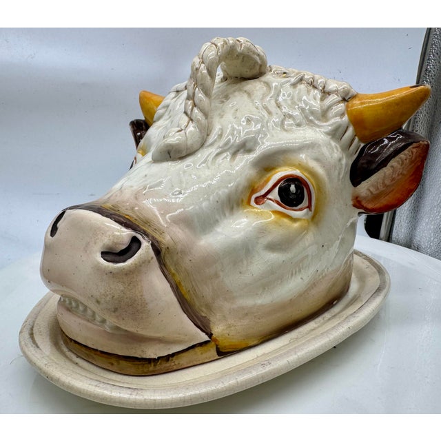 Antique Staffordshire Majolica Cow Head Dish, Victorian English Novelty Server For Sale - Image 9 of 12