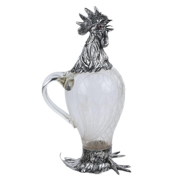 Glass and Silver Rooster Jug from J.D. Schleissner Söhne, Hanau, Germany, Late 19th Century For Sale - Image 11 of 12