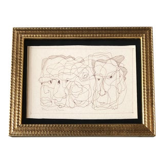Original Vintage Wayne Cunningham Abstract Ink Drawing Framed 1990’s For Sale