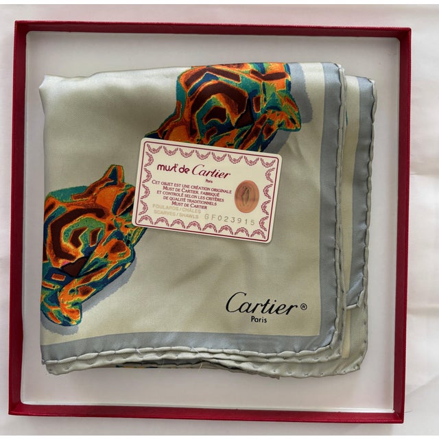 Gold CARTIER Paris Silk Scarf Panther Bracelets Jewellery in Box For Sale - Image 8 of 12