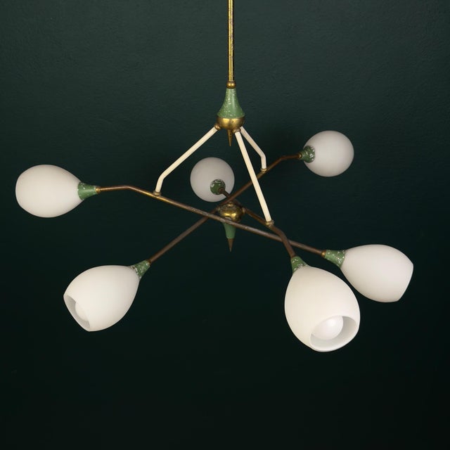 Mid-Century Chandelier with Opaline Glass from Stilnovo, Italy, 1960s For Sale - Image 12 of 18
