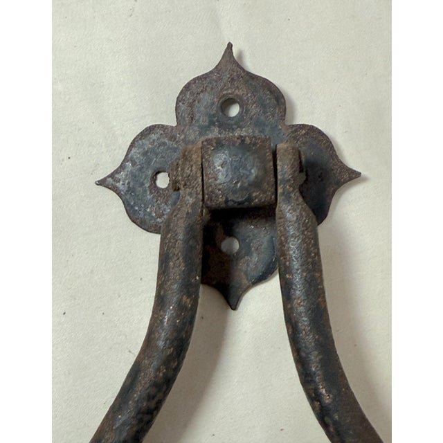 Metal Antique Arts and Crafts Solid Heavy Wrought Iron Hammered Front Door Knocker For Sale - Image 7 of 8