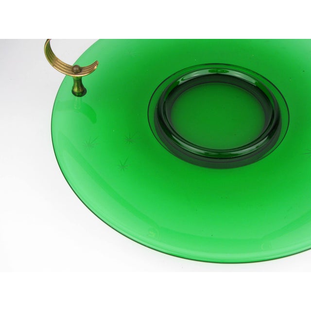 Vintage 1940s Paden City Emerald Glo Green Glass and Brass Tray or Serving Platter by National Silver Company For Sale - Image 9 of 12