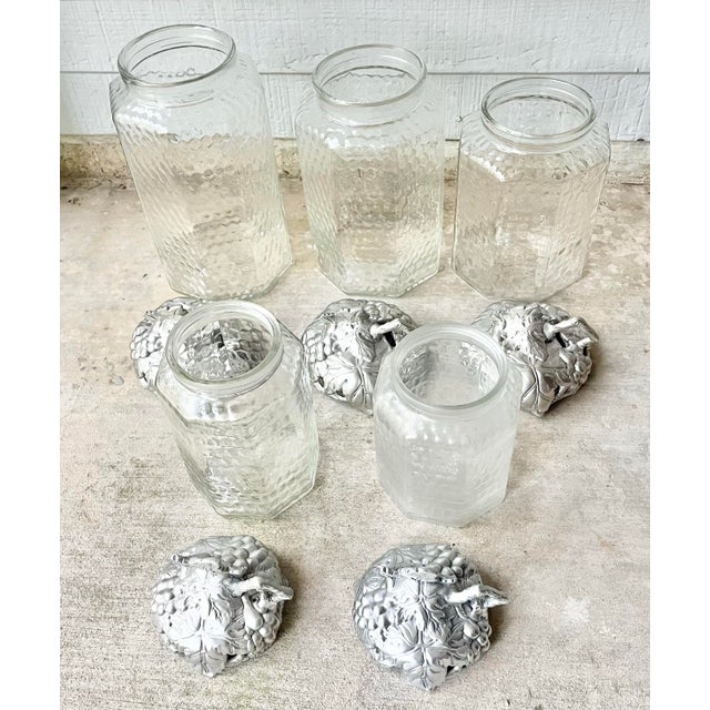 Arthur Court 2002 Arthur Court “Grape” Glass & Aluminum Complete 5-Piece Canister Set For Sale - Image 4 of 8
