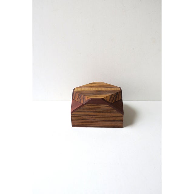 A beautiful hand-crafted studio wood jewelry or trinket box, Postmodern design period, circa late-20th century, USA. A...