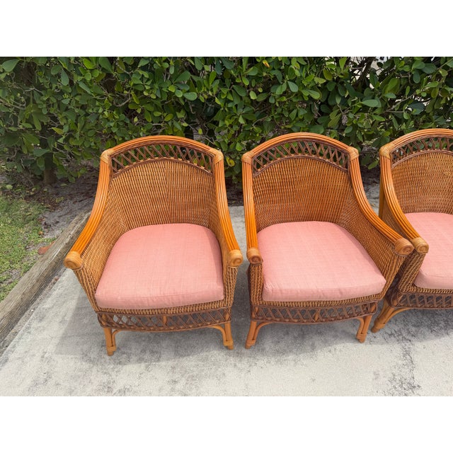 Vintage Palecek Wicker Dining Armchairs With Cushions – Set of 4 For Sale - Image 13 of 18